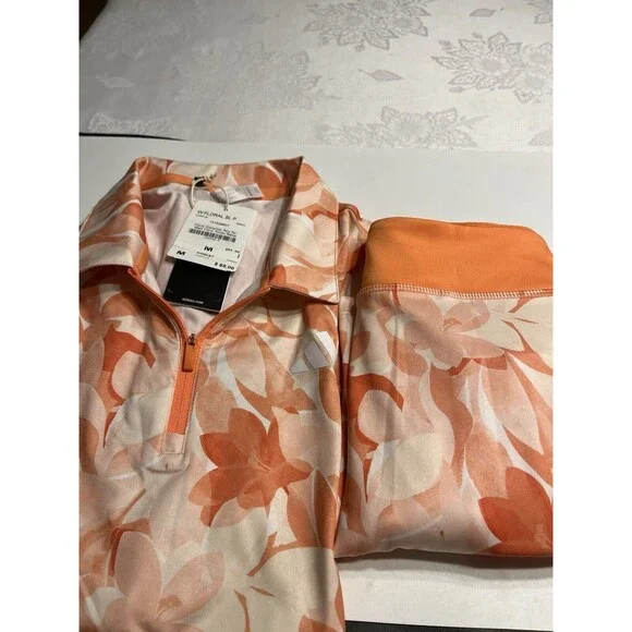 Adidas Floral Peachy Sleeveless Polo Shirt Sz M; Skort Sz S Golf Tennis Athletic